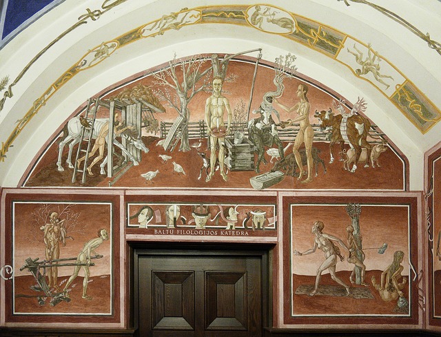 wall of old art in vilnius university