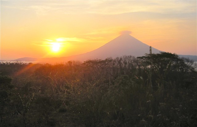 volcano sunset view from a nicaragua eco lodge