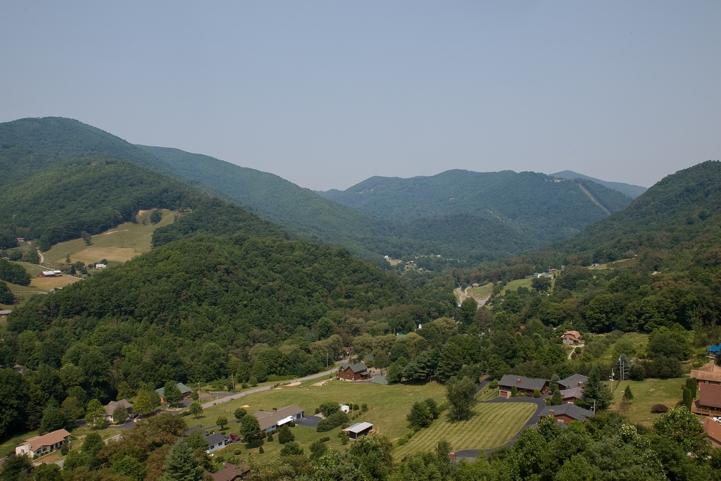 Trees, mountains and houses at Maggie Valley in North Carolina