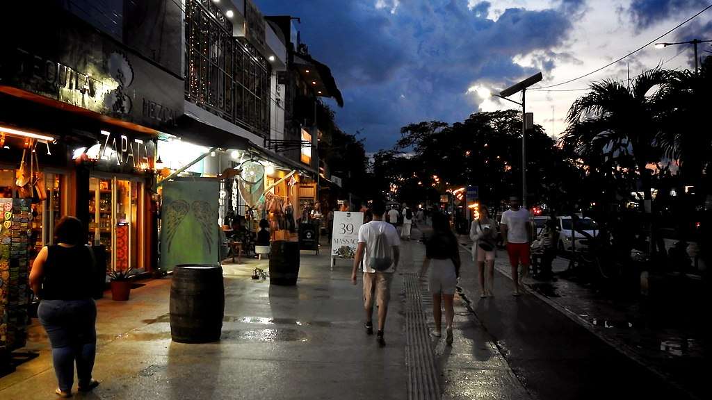 main street in Tulum town at night