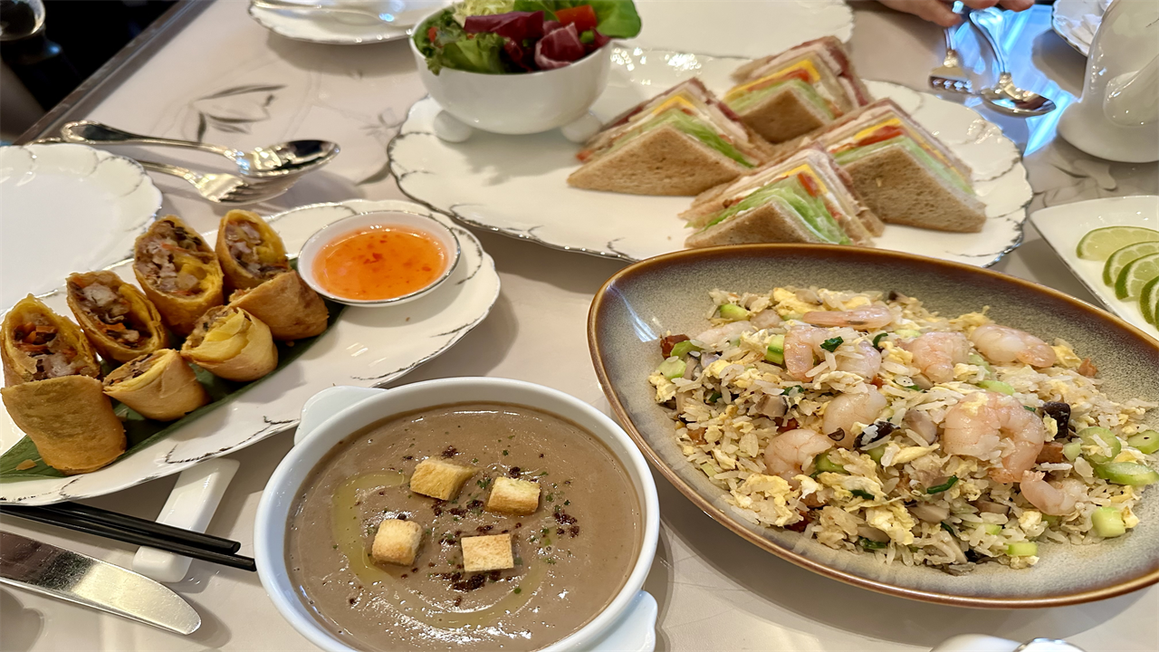 a table with plates of food