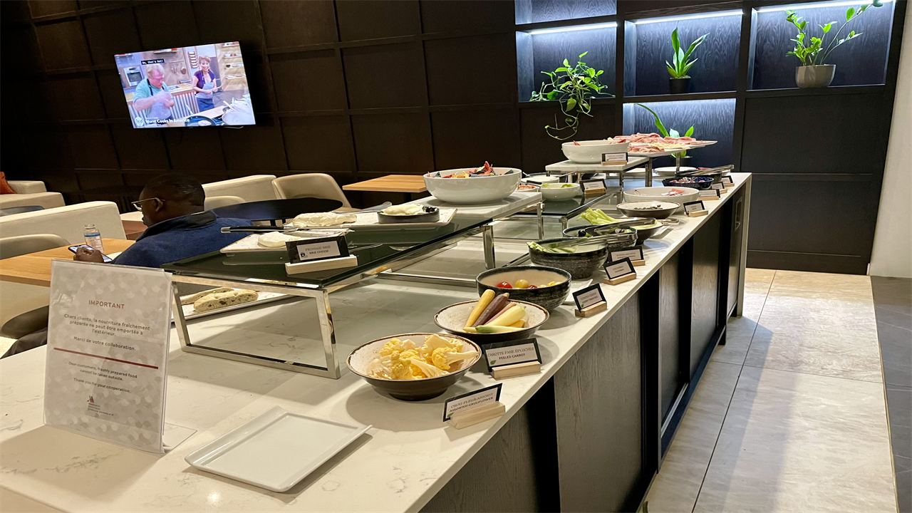 a buffet table with food on it