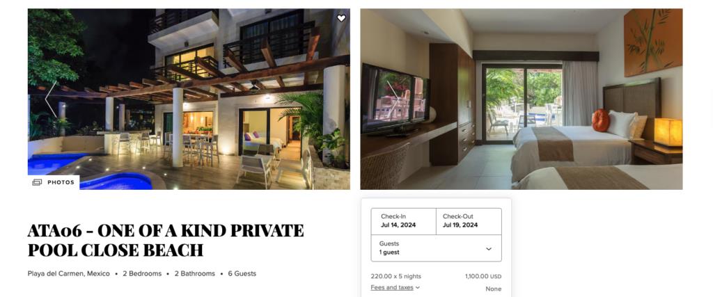 A screenshot of a listing on Marriott Homes and Villas through which you can currently earn 5x points.